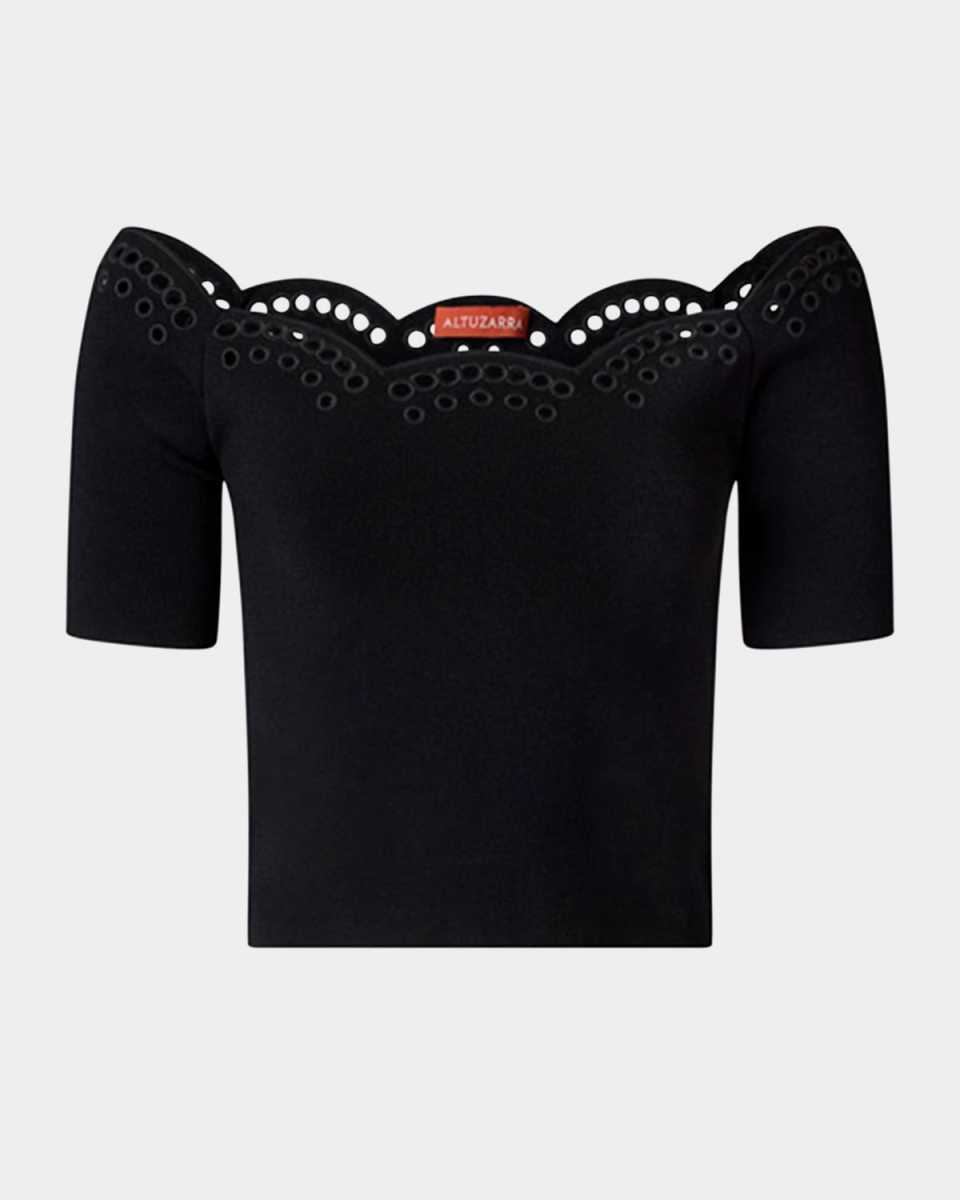 Posy Eyelet Scallop Off-Shoulder Top